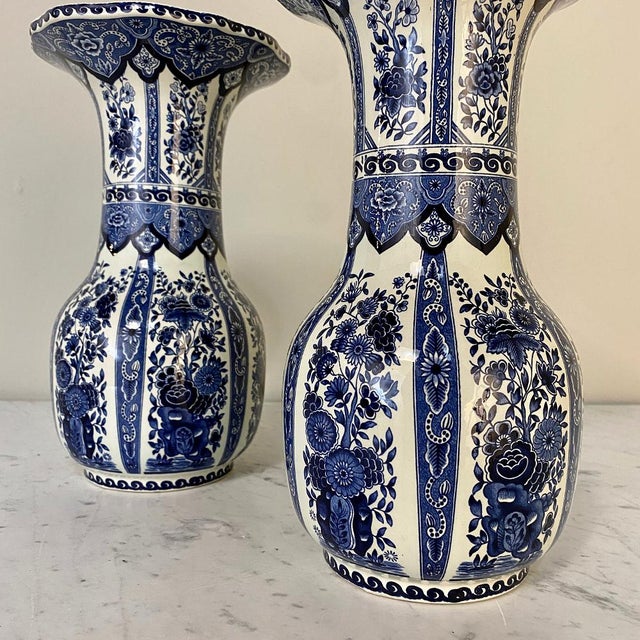 Pair 19th Century Delfts Vases by Boch of Holland Blue & White Chairish