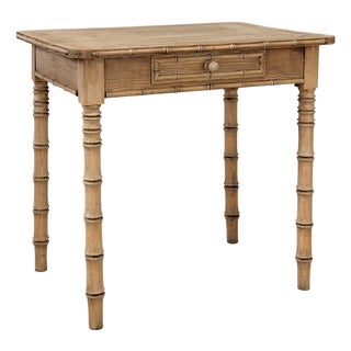 19th Century French Stripped Pine Faux Bamboo End Table With Drawer For Sale