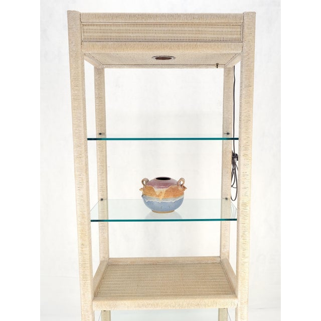 White Pickled Rush Cane Bamboo Wrapped 5 Shelves 76" Tall Etagere Display MINT! For Sale - Image 12 of 13