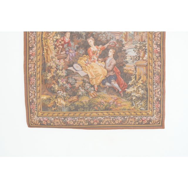 Textile Vintage Les Tapisseries D’Halluin “L’Indiscrétion” & “L’Escarpolette” French Tapestries (Set of 2) For Sale - Image 7 of 14