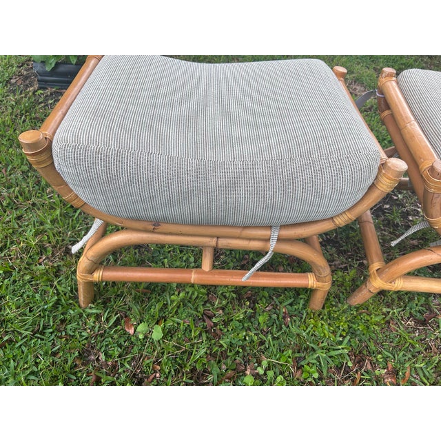 1 Vintage Rattan Ottoman With Zippered Cushions For Sale In West Palm - Image 6 of 10