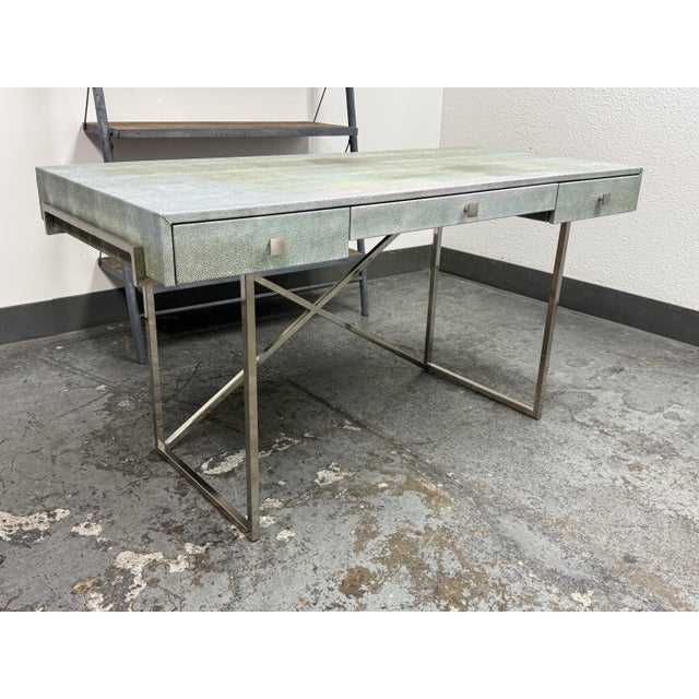 Hollywood Regency Hettler Tullmann for Cb2 Avalon Faux Shagreen Desk For Sale - Image 3 of 12