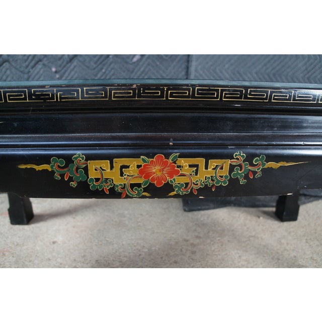 Vintage Chinese Black Lacquer Figural Soapstone Folding Coffee Table Chinoiserie For Sale - Image 11 of 13