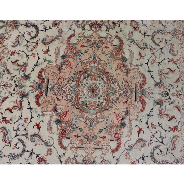 Mid 20th Century Wool & Silk Vintage Fine Tabriz Design Medallion Rug With Intricate Florals For Sale - Image 5 of 12