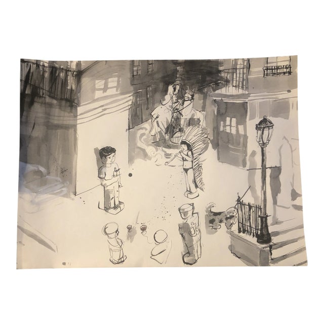 Original Vintage Abstract Surrealist Watercolor Painting 1970’s For Sale