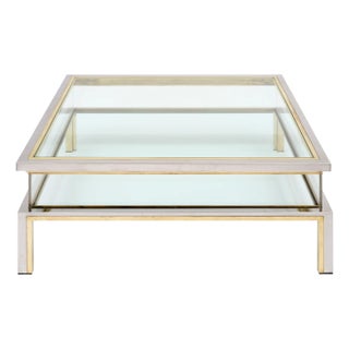 Romeo Rega Signed Coffee Table, Modernist Chrome and Brass, Circa 1960 For Sale