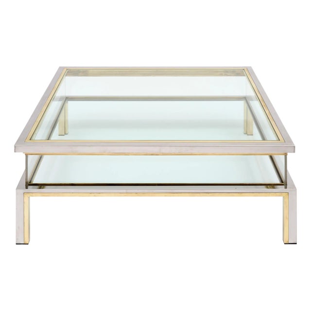 Romeo Rega Signed Coffee Table, Modernist Chrome and Brass, Circa 1960 For Sale