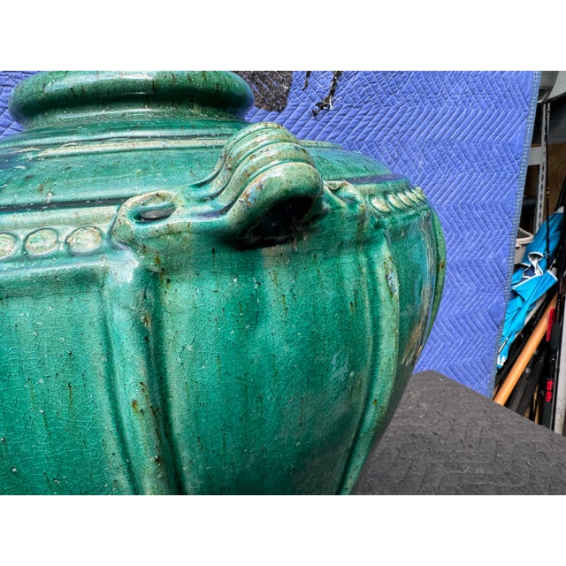 Green Vintage Large Glazed Green Ceramic Planter For Sale - Image 8 of 12
