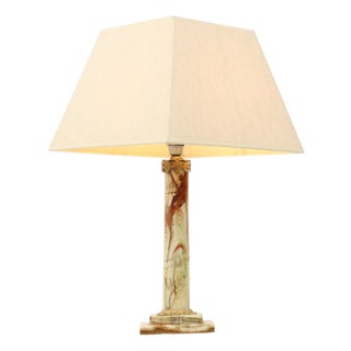 Classic Onyx Marble Brass Column Lamp 20th Century, 1950s For Sale