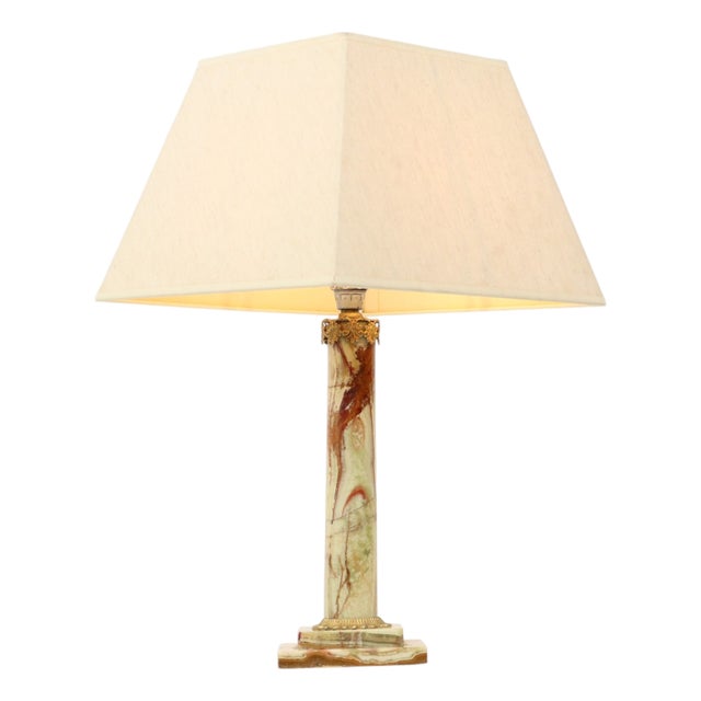 Classic Onyx Marble Brass Column Lamp 20th Century, 1950s For Sale