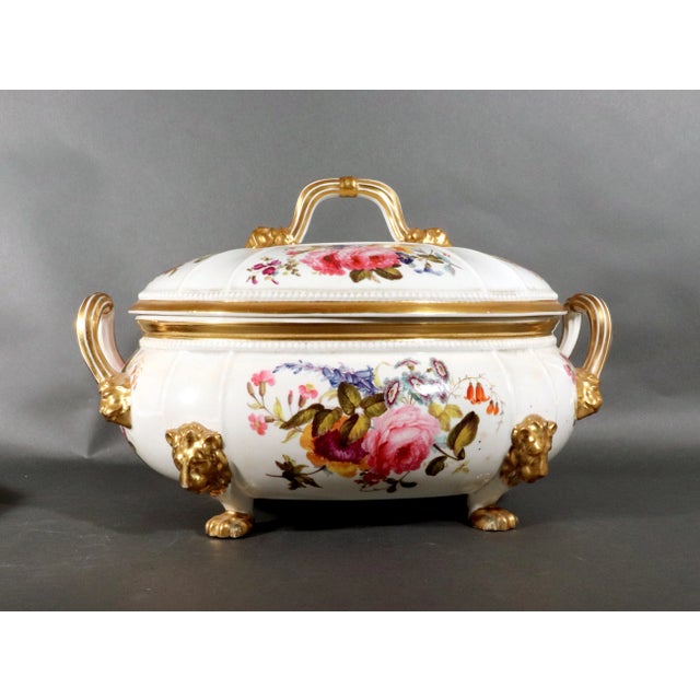 Derby Porcelain Large Flower-Painted Soup Tureen, Cover and Stand With Gilt Lion Masks and Paw Feet, Circa 1815–1825 For Sale - Image 12 of 12