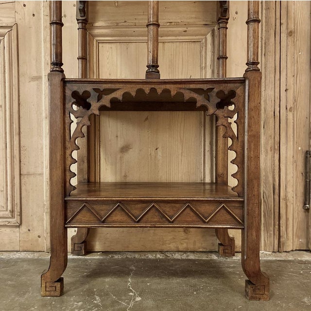 19th Century French Walnut Gothic Pedestal ~ Etagere End Table For Sale - Image 10 of 15