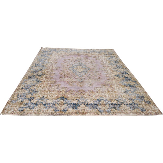 Vintage hand knotted rug organic wool with natural colors and fine weave.