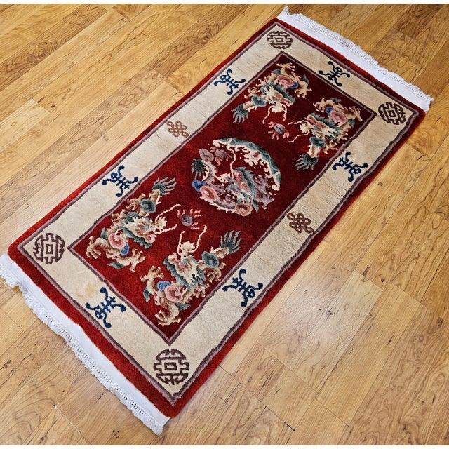 Chinese Vintage Chinese Art Deco Hand-Knotted Rug, Floral Motif, Wool, 1900s, 3' x 5' For Sale - Image 3 of 13