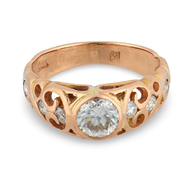 Contemporary Vintage Diamond 14k Rose Gold Engagement Ring, Size 5 For Sale - Image 3 of 6