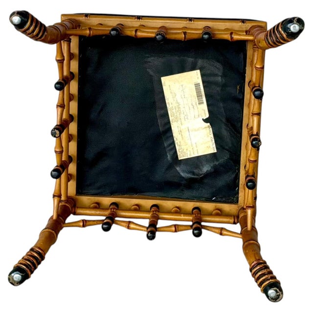 Vintage Regency Style Faux Bamboo Accent Bench With Black Upholstered Seat #2 For Sale - Image 9 of 10