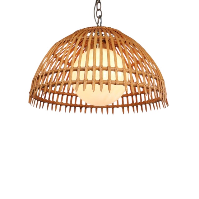Mid Century Bamboo Chandelier Hanging. Dome Light Fixture C. 1970's For Sale - Image 4 of 9