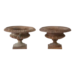 Pair Cast Iron Pie Crust Urns