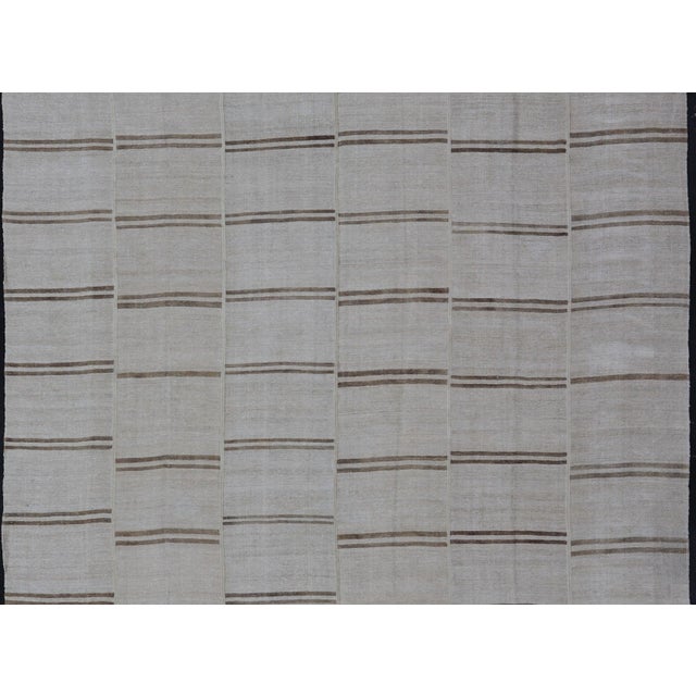 Large Vintage Paneled Kilim Flat-Weave Stripe in Neutral Tones of Cream & Brown 12'2 X 14'8 For Sale In Atlanta - Image 6 of 12