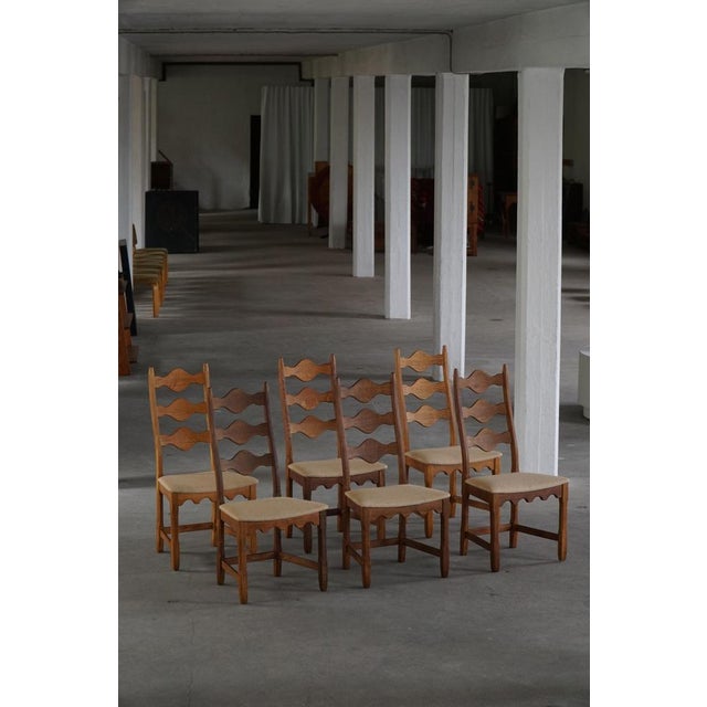 Baroque Highback Dining Chairs in Oak by Henning Kjærnulf, 1960s, Set of 6 For Sale - Image 3 of 18
