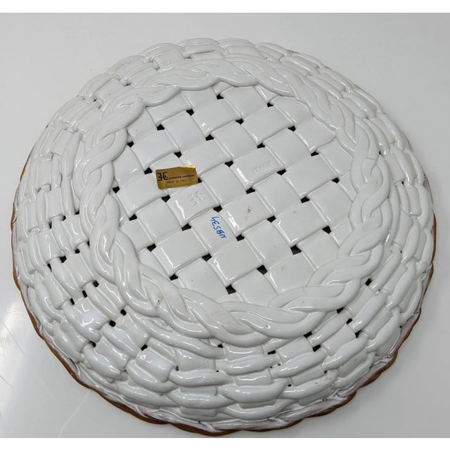 White Vintage 1990s Italian European Ceramic Castellan White Hand Woven Terracotta Basket Bowl For Sale - Image 8 of 9