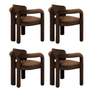 Double Arch Dining Chairs in Dark Brown Cotton Velvet from Insidherland, Set of 4 For Sale