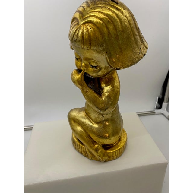 1950s 1950s Vintage Gold Finish Little Girl Figurine Piggy Bank For Sale - Image 5 of 10