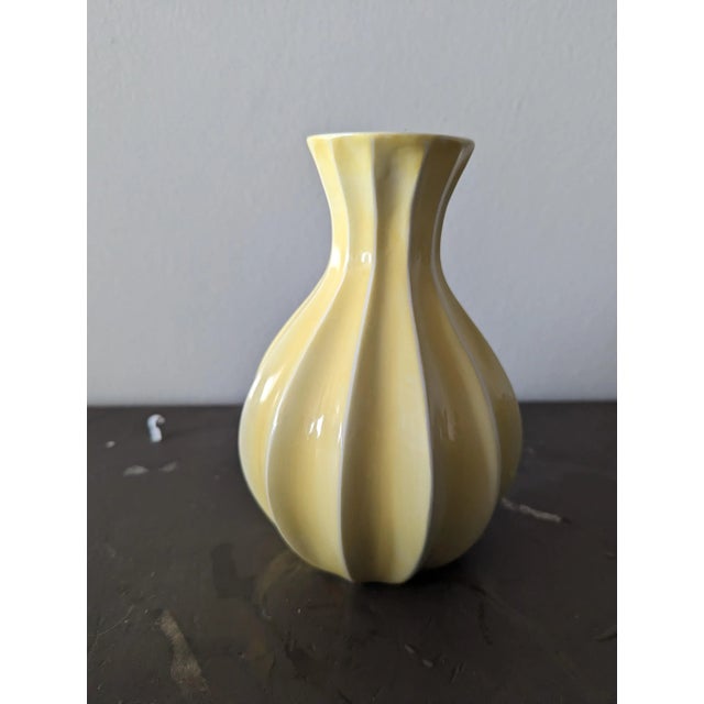 1980s 1980s Canary Yellow Ribbed Accent Vase For Sale - Image 5 of 5