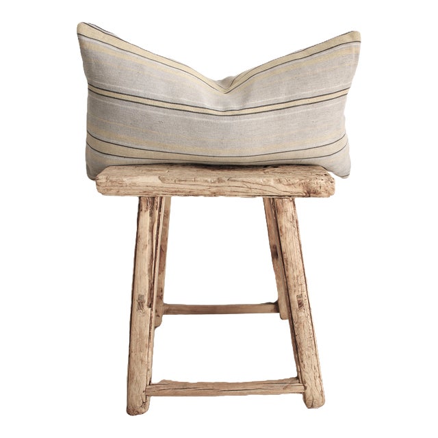 Antique French Stripe Ticking Pillow, Boho Chic Double Sided/Down Insert/24" X 12" For Sale