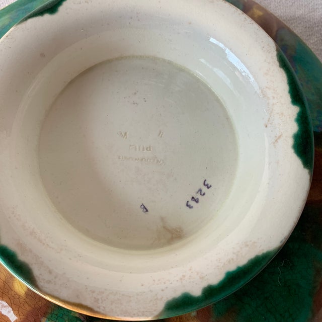 Ceramic Antique Wedgwood Majolica Pottery Chrysanthemum Turquoise Cake Stand For Sale - Image 7 of 7