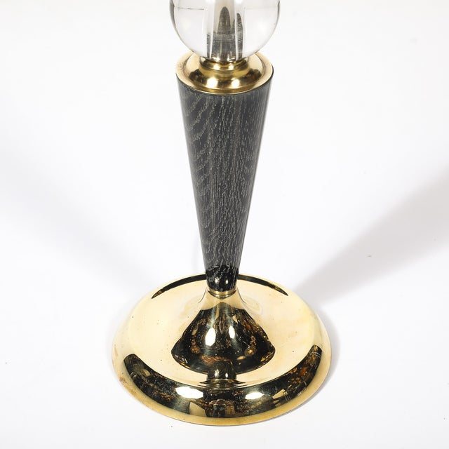 1960s Mid-Century Tapered Brass & Silver Cerused Walnut Table Lamps W/ Sphere Detail For Sale - Image 13 of 15