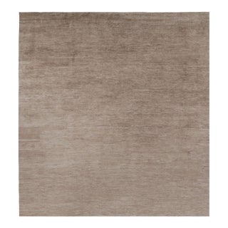 Rug & Kilim’s Oversized Modern Textural Rug in Brown, White and Beige Striae - 14x15 For Sale