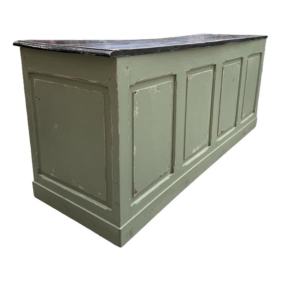 Sage Green and Black Wooden Retail Counter For Sale