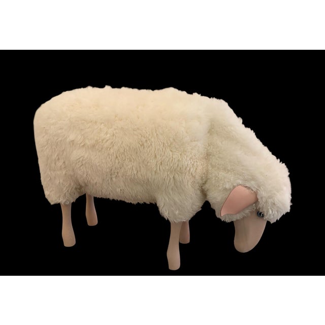 Claude Lalanne Lalanne Style Life-Size Carved Wood and Sheepskin Sheep Stool or Statue For Sale - Image 4 of 5