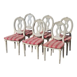 Circa 1960s Gustavian Swedish Painted Oval Back Dining Chairs for Restoration - Set of 6 For Sale
