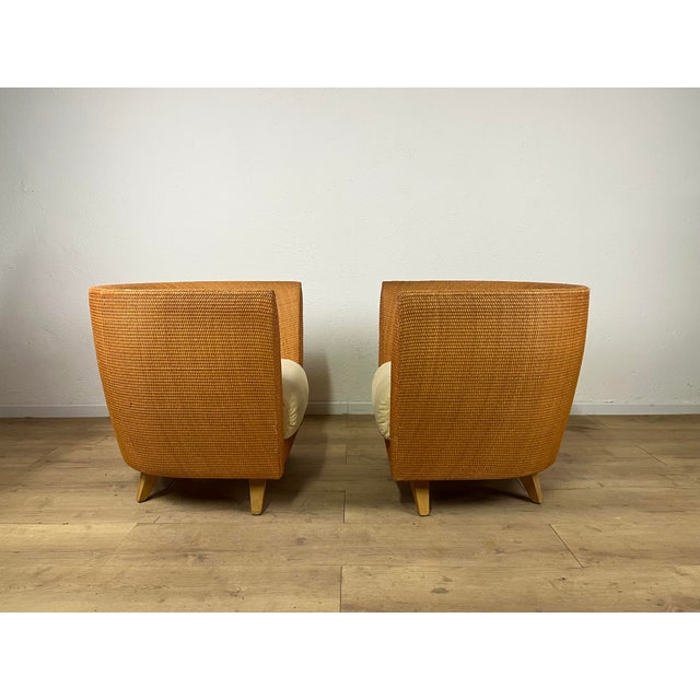 Bon Ton Chairs in Rattan and Fabric by Giuseppe Viganò for Bonacina, 1990s, Set of 2 For Sale - Image 6 of 9