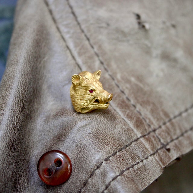 Late 19th Century Victorian 14k Gold Wild Boar Stick Pin With Ruby Eyes For Sale - Image 9 of 9