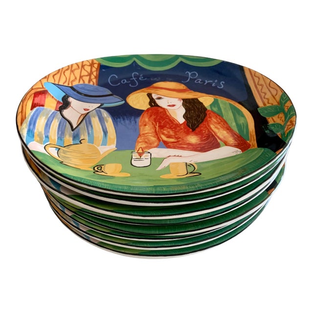 Vintage Mid Century Modern Sango Cafe Paris Plates - Set of 8 For Sale