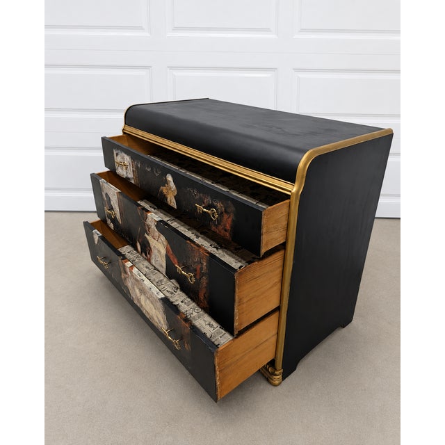 1950s Vintage Art Deco Custom "Dancer" 3 Drawer Waterfall Dresser With Gold Hardware For Sale - Image 5 of 6