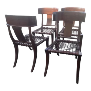 1990s Modern Mid-Century Klismos-Style Walnut Dining Chairs- Set of 4