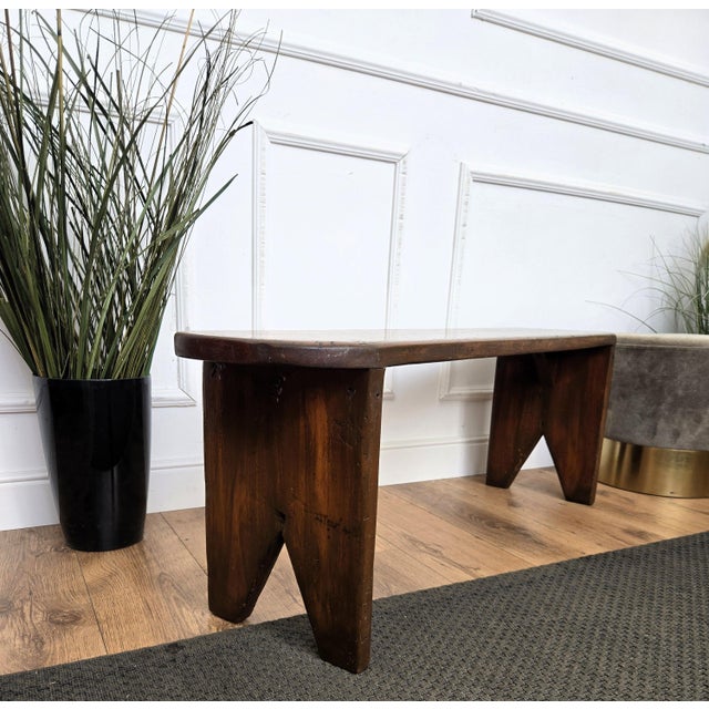Antique Italian Minimal Rustic Wooden Bench, 1890s For Sale - Image 4 of 9