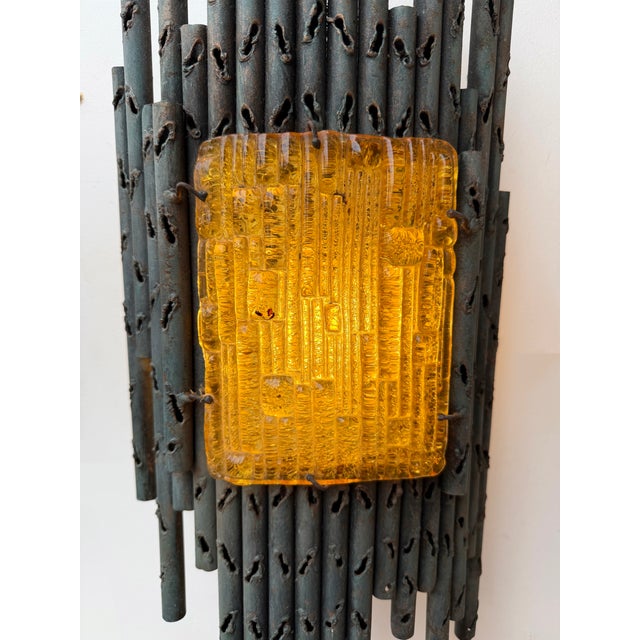 1970s Wrought Iron and Glass Sconces by Marcello Fantoni - Pair For Sale - Image 6 of 12