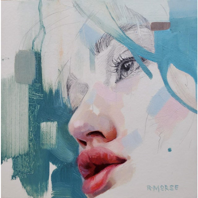 This oil on panel artwork features a close-up profile of a woman's face, capturing a moment of introspection with soft,...