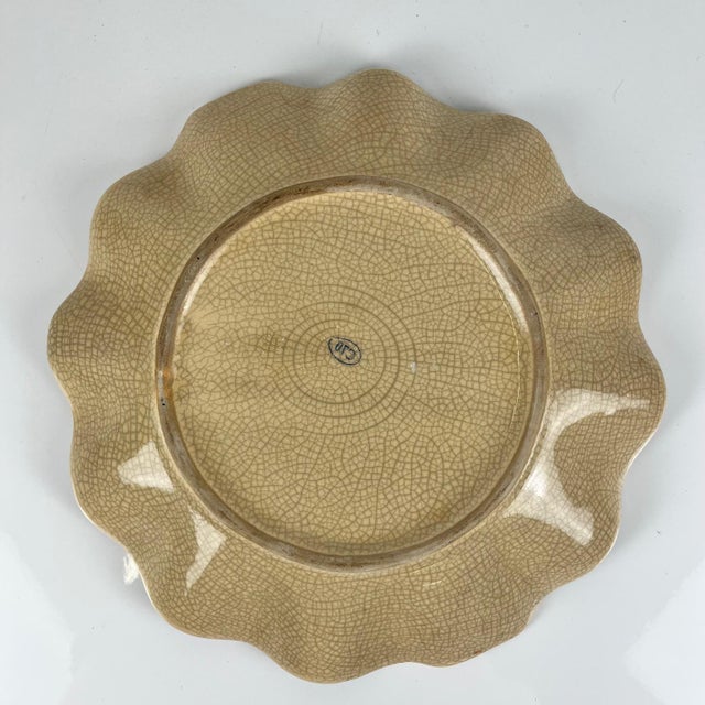 20th Century Crackle-Glazed Earthenware Dish with Exotic Decoration of Monkeys and Palm Trees, 1940s For Sale - Image 4 of 9