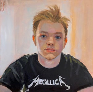 Early Morning Metallica by Ellen Starr Lyon | Oil Painting of a boy wearing a Metallica t-shirt