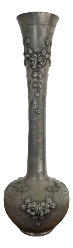Large Antique French Quality Pewter Vase, 1880