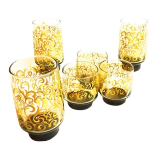 1960s Vintage Libbey Amber Colored Glassware - Set of 6 For Sale