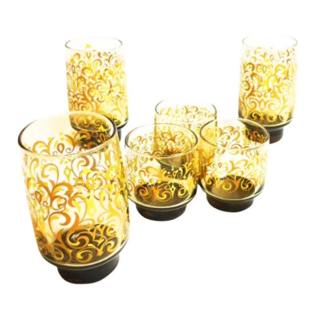 1960s Vintage Libbey Amber Colored Glassware - Set of 6 For Sale