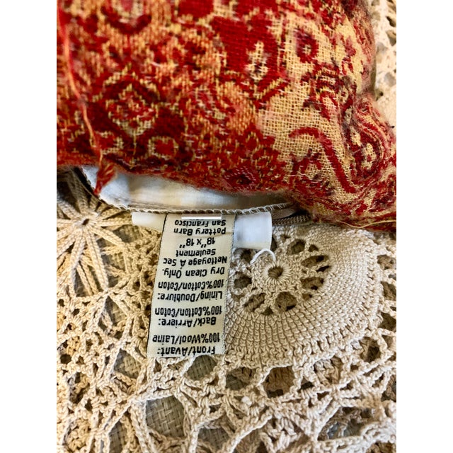 Textile Pottery Barn Decorative Pillow Red Paisley Wool Fabric Back to Solid Velvet 18” X 18” For Sale - Image 7 of 12