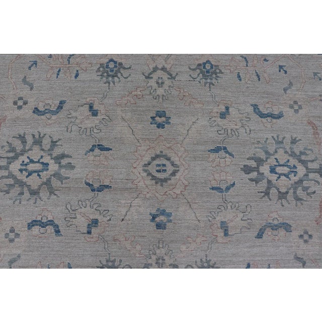 Textile 2020s Modern Classic Oushak With Gray Colored Border and Light Silvery Gray Background For Sale - Image 7 of 13